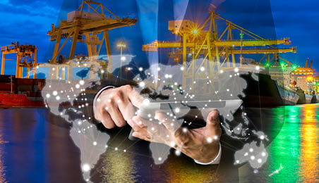 It is the world's leading exporter.Business people use Technology,E-commerce Internet Marketing,Purchasing Plan Concept,businessman use laptops as a trading tool,Trade routes,Transport distribution.