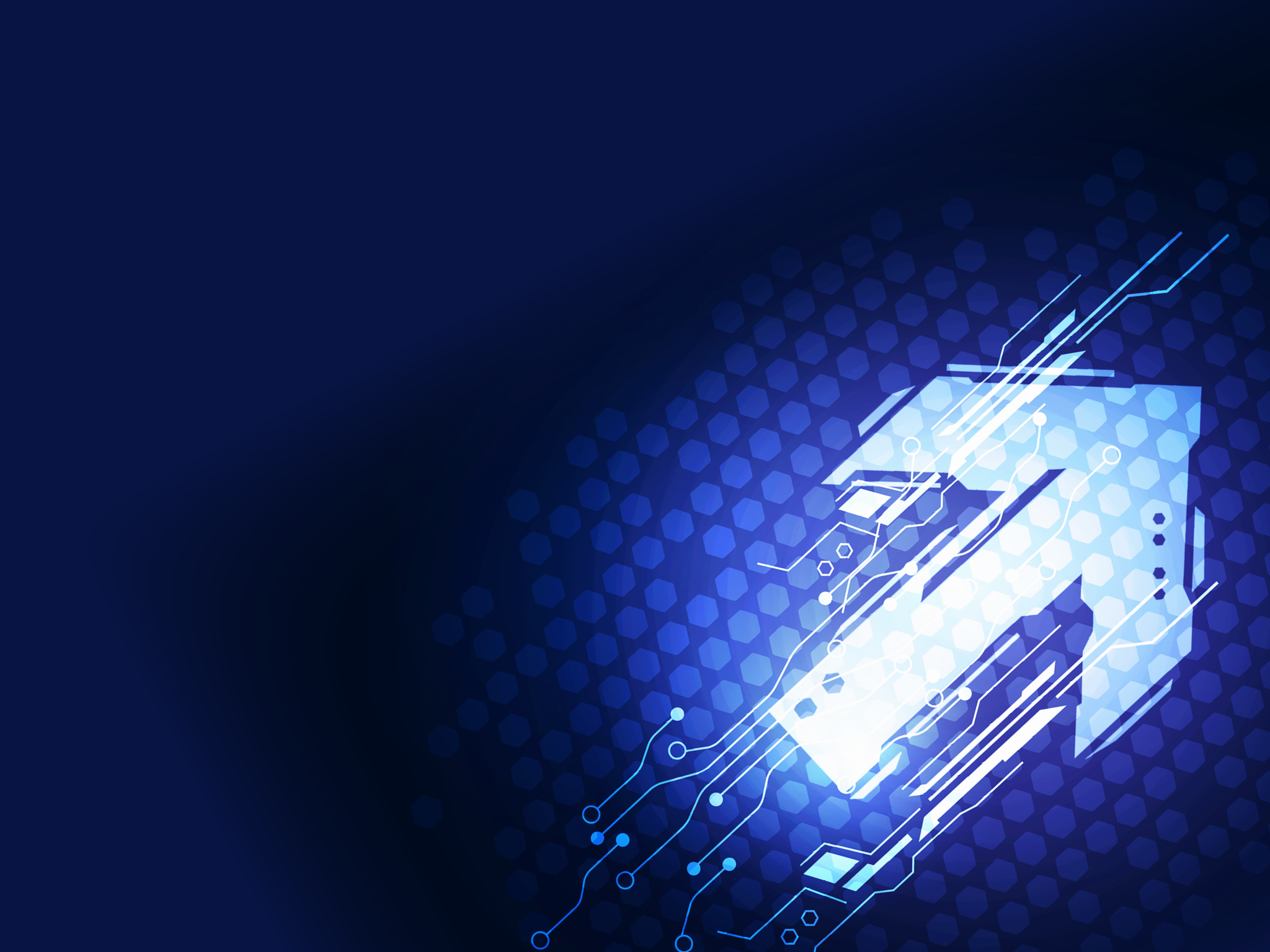 Glowing blue arrow icon on dark technology background