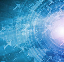 Blue digital background image with globe and map