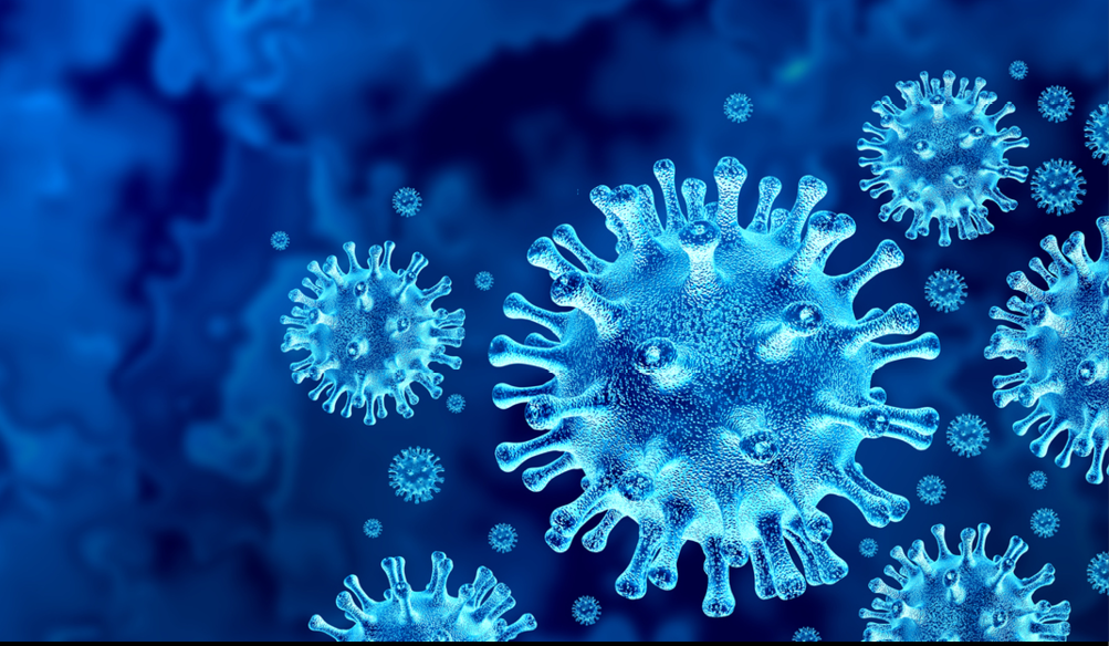 Coronavirus virus outbreak and coronaviruses influenza background as dangerous flu strain cases as a pandemic medical health risk concept with disease cells as a 3D render