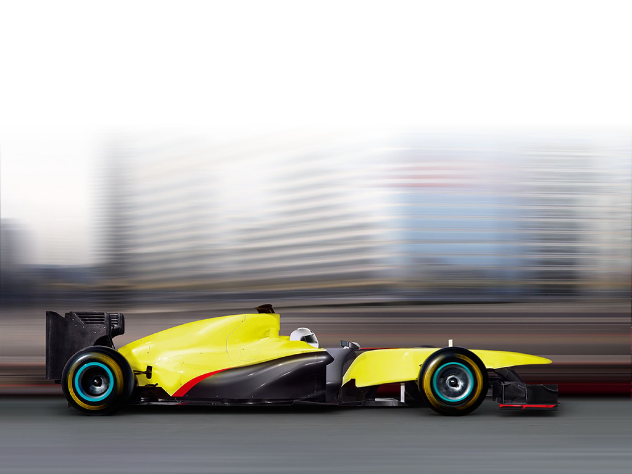 formula one car driving at high speed on empty road - motion blur 