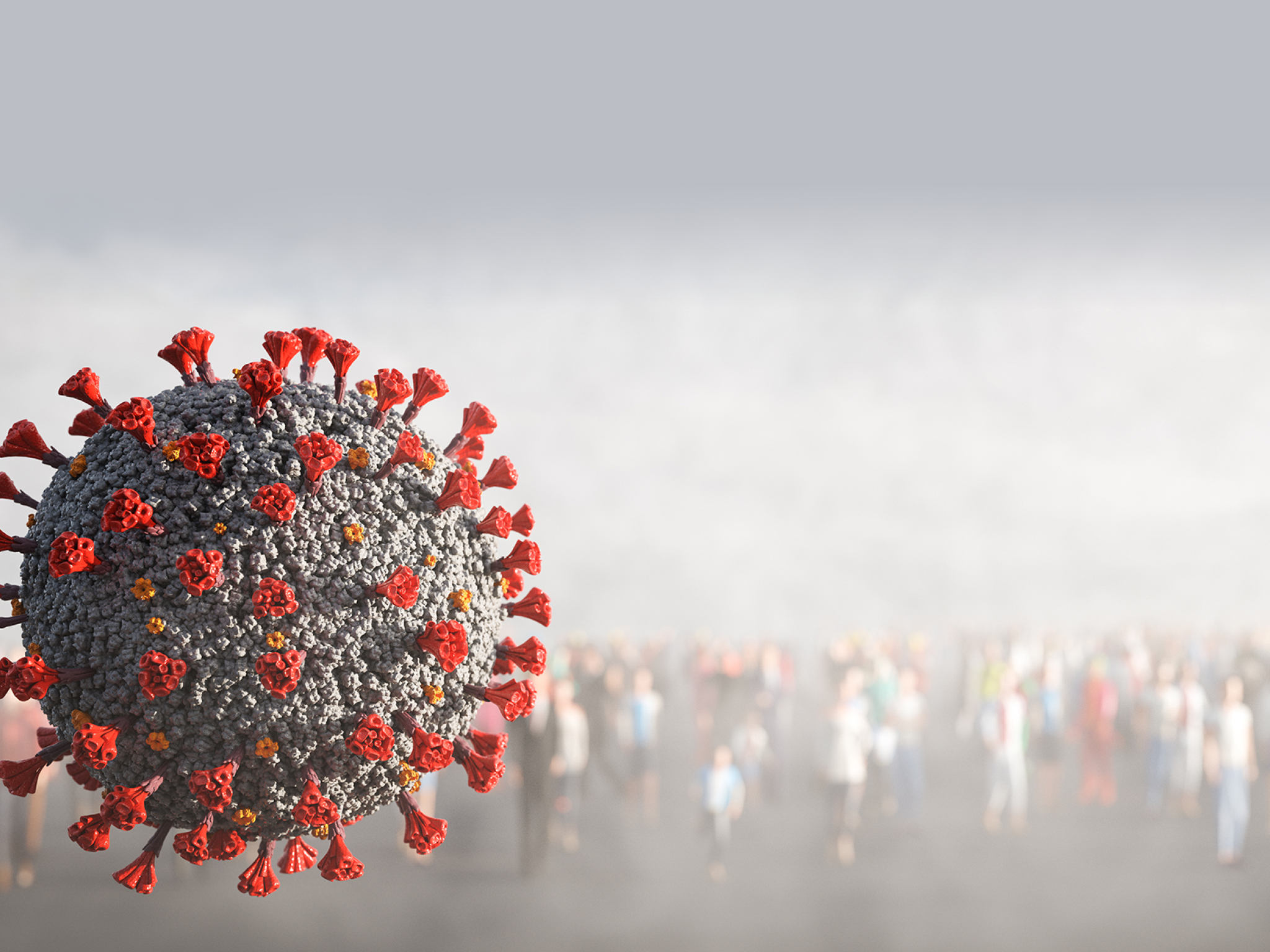 Crowd of people social distancing to prevent Coronavirus Covid-19 pandemic. 3D illustration