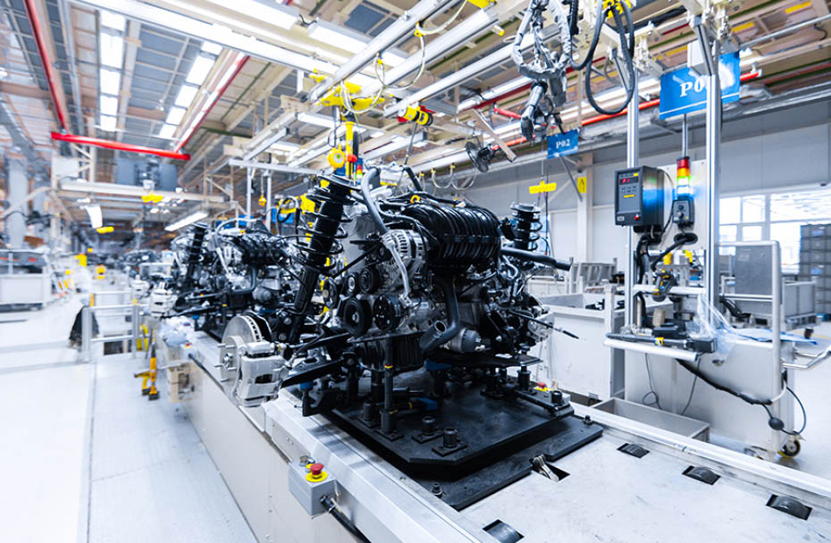 internal structure of car. Modern automobile production line, automated production equipment. Shop for Assembly of new modern cars. way of Assembly of the car on Assembly line at plant