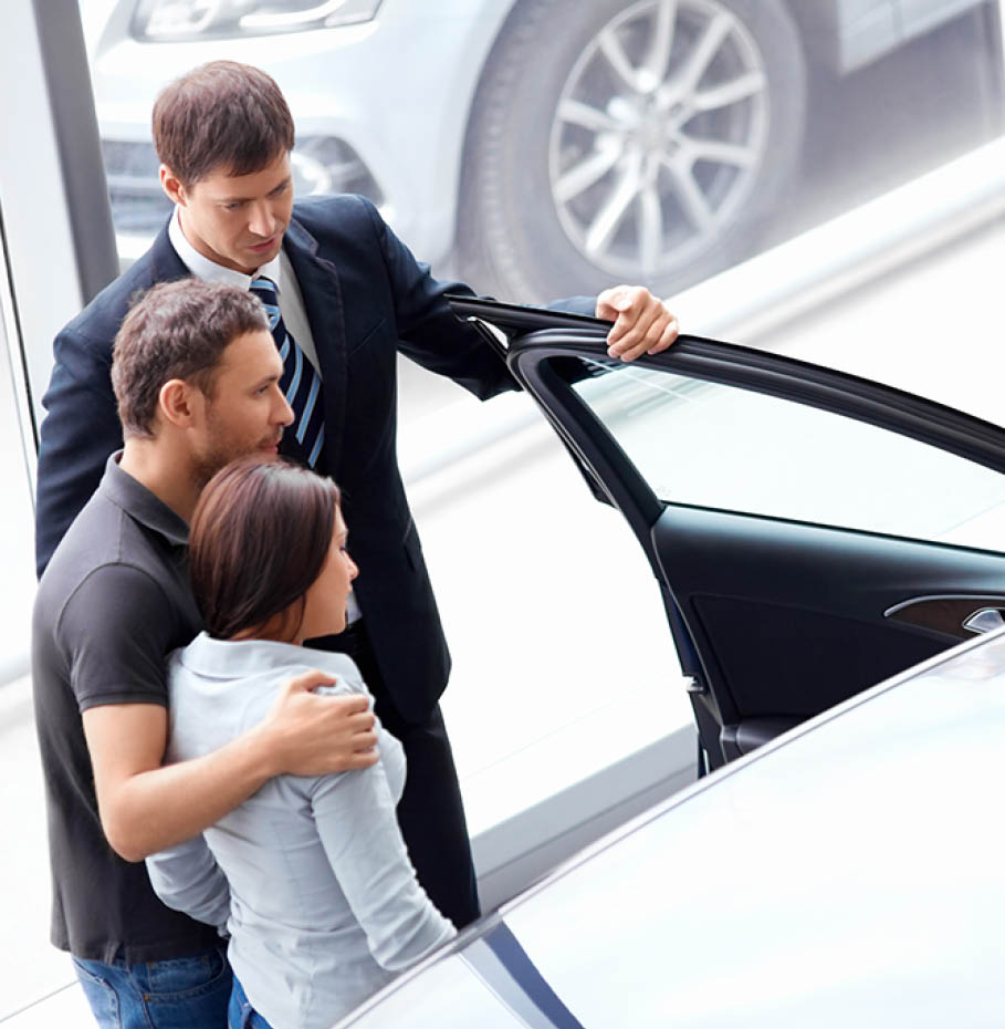 Seller shows car buyers