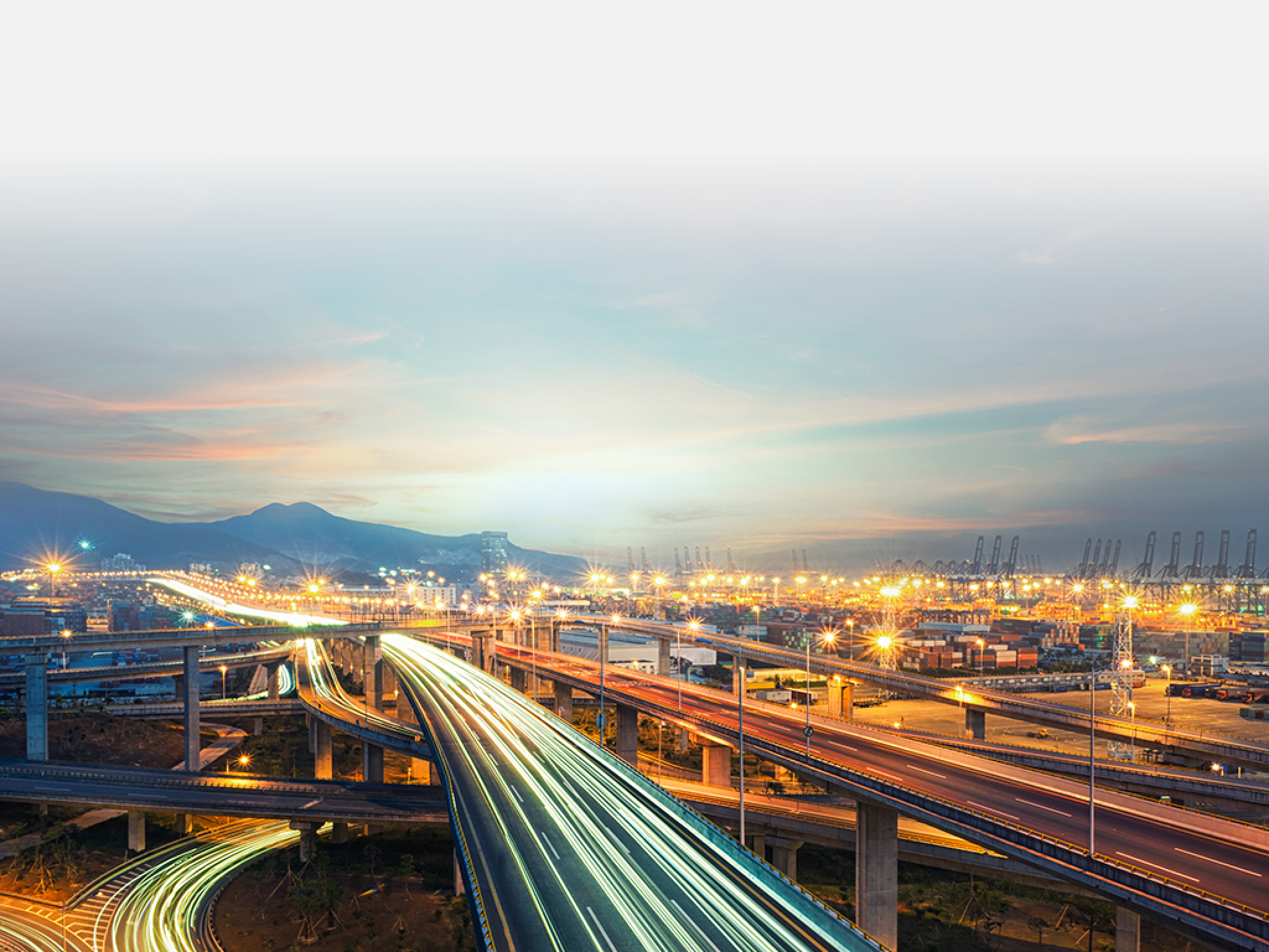 Light rail on the overpass at night