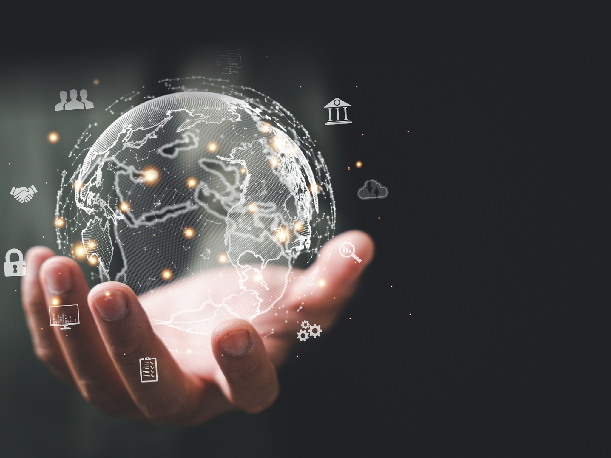 Virtual Global Internet connection metaverse, symbolizing fusion business, technology, and digital marketing. encompasses financial and banking industries, highlighting digital link tech and big data.