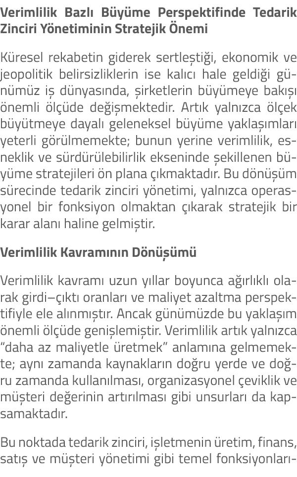 Verimlilik Bazl B y me Perspektifinde Tedarik Zinciri Y netiminin Stratejik  nemi K resel rekabetin giderek sertle t...