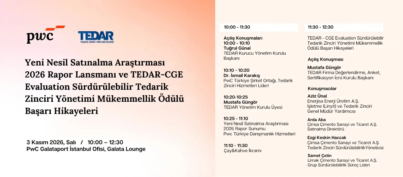Yeni Nesil Satınalma Araştırması 2026 Rapor Lansmanı ve TEDAR - CGE Evaluation Sürdürülebilir Tedarik Zinciri Yönetimi Mükemmellik Ödülü Başarı Hikayeleri