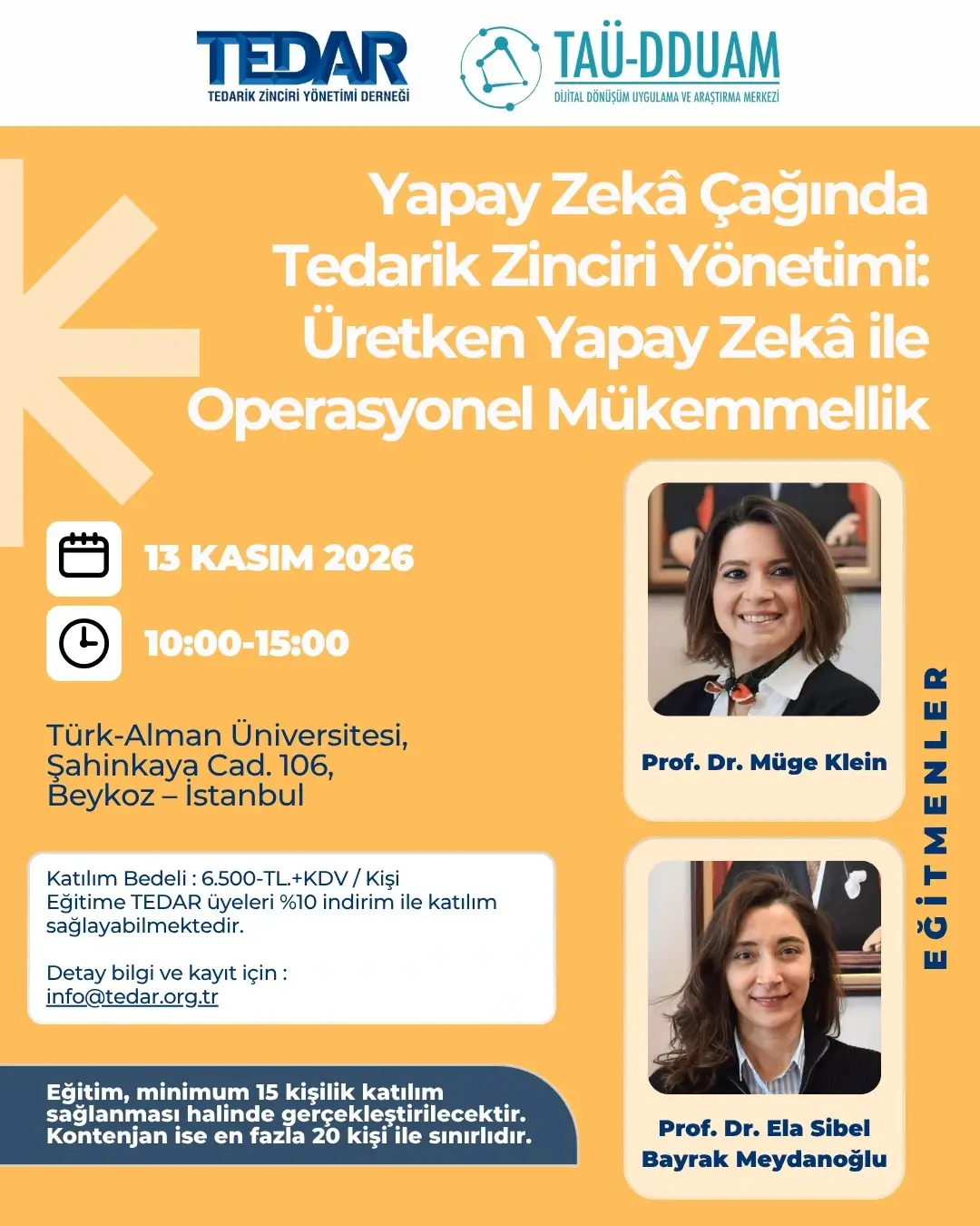 TEDAR-Türk Alman Üniversitesi / Yapay Zekâ Çağında Tedarik Zinciri Yönetimi: Üretken Yapay Zekâ ile Operasyonel Mükemmellik Eğitimi